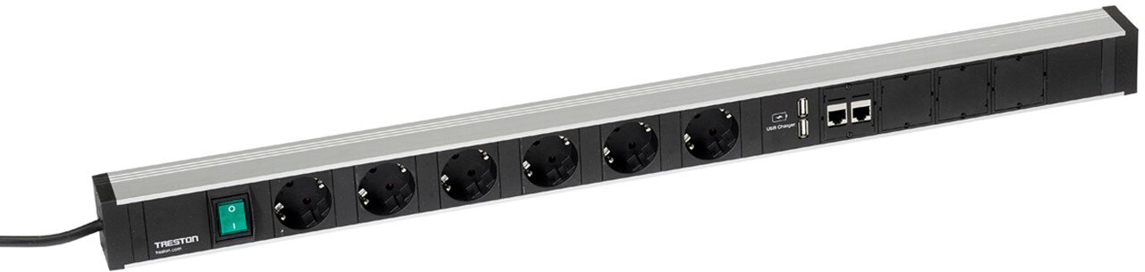 Power bar 836 mm, 6 sockets + switch + 2xUSB + 2xCAT6A #zoom-1
