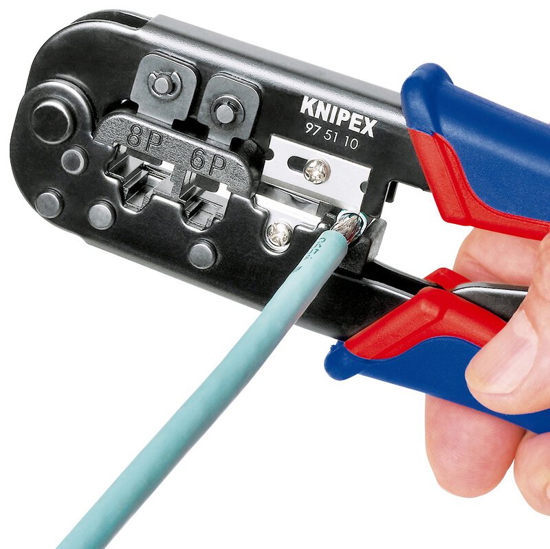 Crimpzange für Westernstecker, brüniert, RJ 11/12 (6-polig) 9,65 mm RJ 45 (8-polig) 11,68 mm, 190 mm, SB Verpackung #8