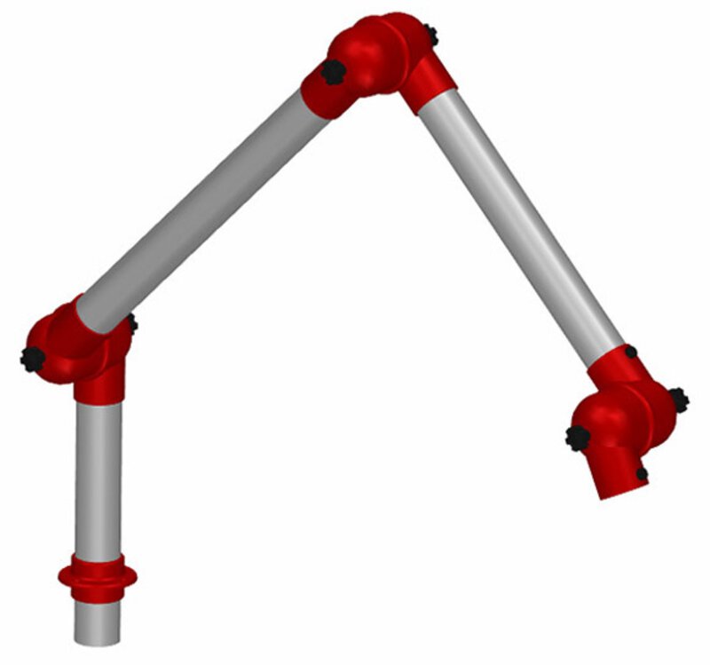 Suction arm system DN75 for table mounting, 3 joints, red, 550 mm