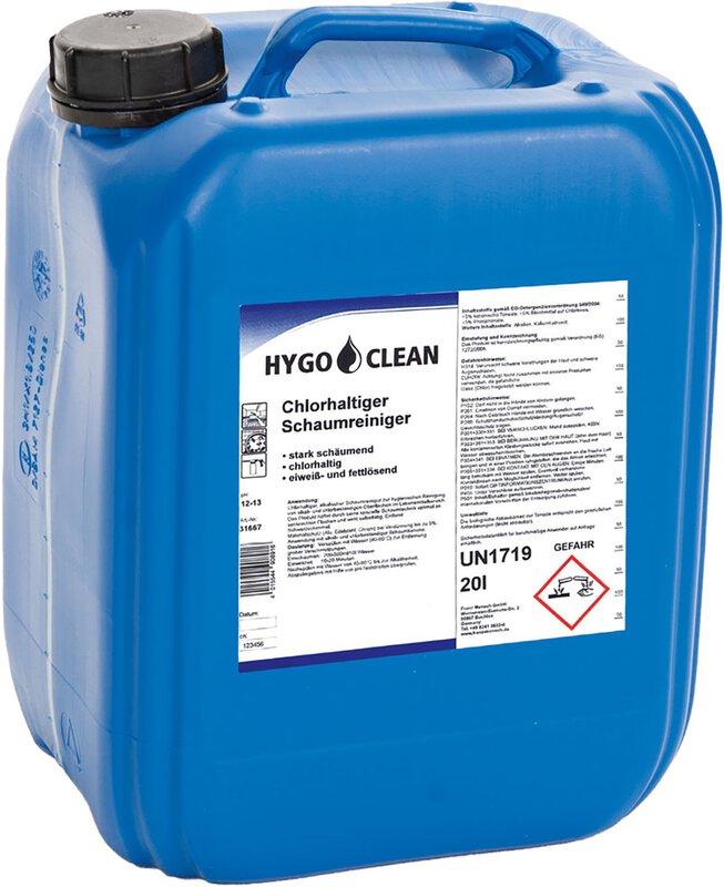 HygoClean foam cleaner containing chlorine, 20l/21,6kg, pH-value 12-13, containing chlorine, highly concentrated
