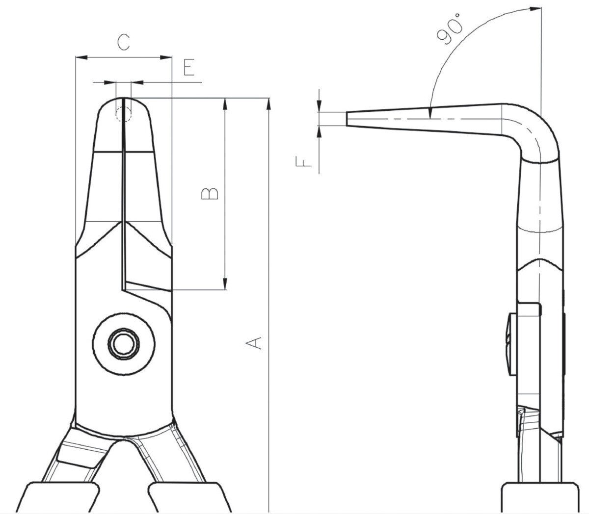 Kompakte Flachrundzangen mit um 90º gebogener Spitze und orangefarbenen PVC-Griffen, 125 mm, Industrieverpackung #zoom-2