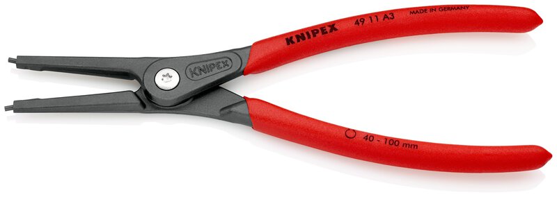 Precision circlip pliers for outer rings on shafts covered with anti-slip plastic, gray, atramented 225 mm (SB card/blister)
