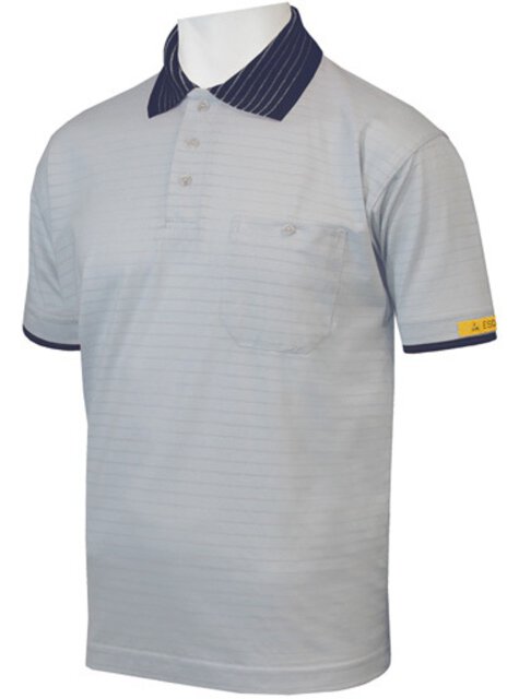 ESD polo shirt CONDUCTEX men, grey/dark blue breast pocket, 4XL