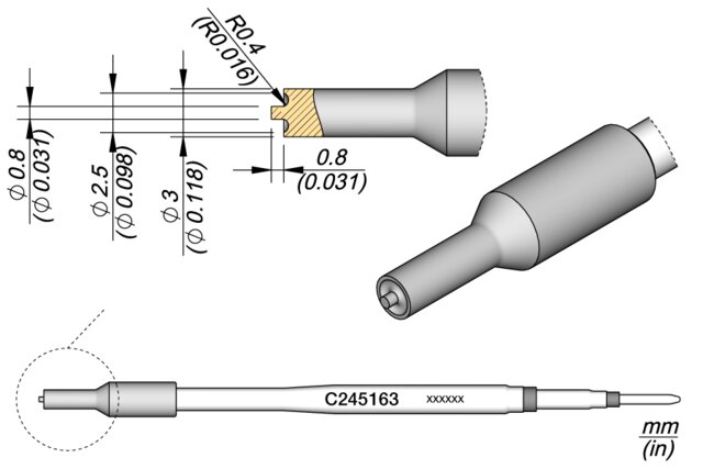 Spezialspitze mit Chromoberfläche für Kunststoffnieten C245163, Ø 2.5 mm
