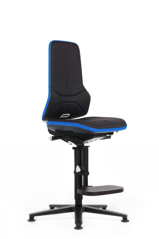 ESD work chair NEON 3 with glides and access aid, ESD-Duotec black, Flexband blue