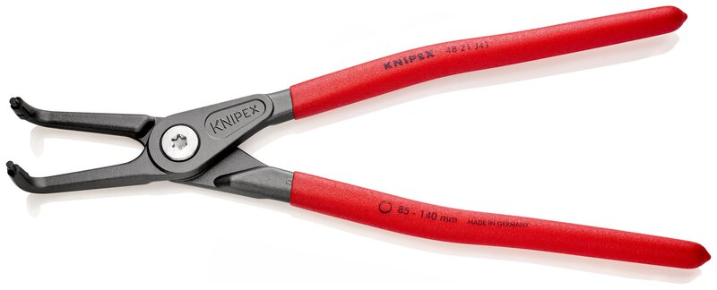 Precision circlip pliers for inner rings in bores covered with anti-slip plastic, angled at 90°, grey, atramented 305 mm (SB card/blister)
