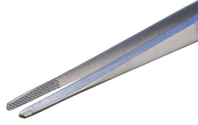 Pinzette mit starker Greifwirkung, geriffelte Spitzen innen Spitzen, 160 mm