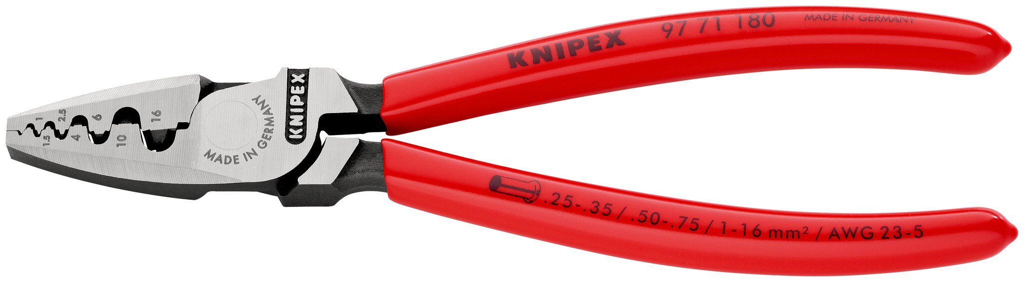 Crimpzange für Aderendhülsen, Griffe mit Kunststoff überzogen, 0,25 - 16,0 mm², 180 mm, SB Verpackung #zoom-1