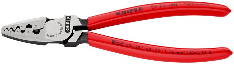 Crimpzange für Aderendhülsen, Griffe mit Kunststoff überzogen, 0,25 - 16,0 mm², 180 mm, SB Verpackung #1