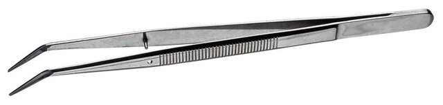 Mehrzweck Pinzette, feingezahnte/abgewinkelte Spitzen, 150 mm
