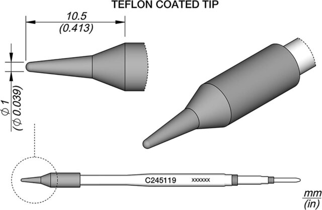 Lötspitze konisch, D: 1 mm - Teflonbeschichtung, C245119