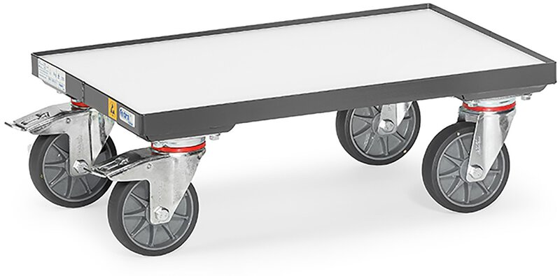 ESD Euro-bin roller, load capacity 250kg, with base plate and rim 7mm, 605x201mm