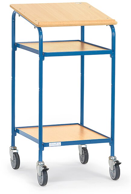 Pupitre roulant, capacité de charge 100 kg, avec surface d'écriture et 2 étagères, 605x590 mm.