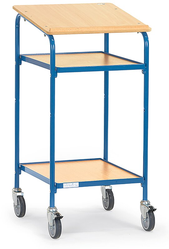 Pupitre roulant, capacité de charge 100 kg, avec surface d'écriture et 2 étagères, 605x590 mm. #1