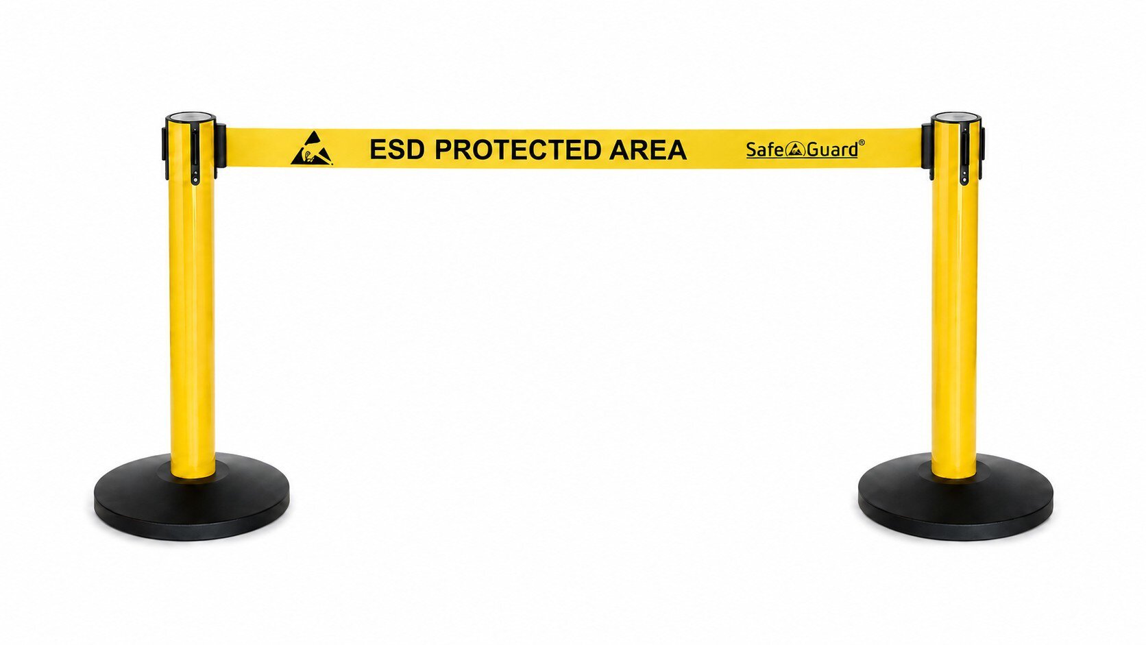 Gurtabsperrpfosten 2er-Set „ESD PROTECTED AREA“ mit 5 m Gurtband, gelb, 96 cm #zoom-2