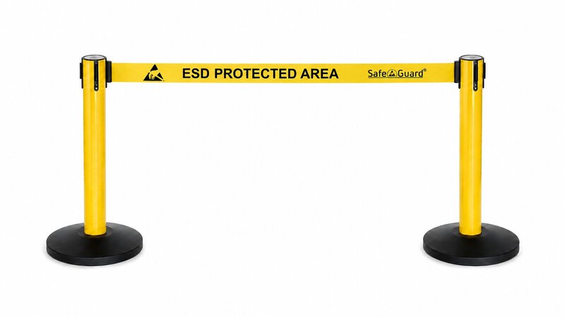 Gurtabsperrpfosten 2er-Set „ESD PROTECTED AREA“ mit 5 m Gurtband, gelb, 96 cm #2