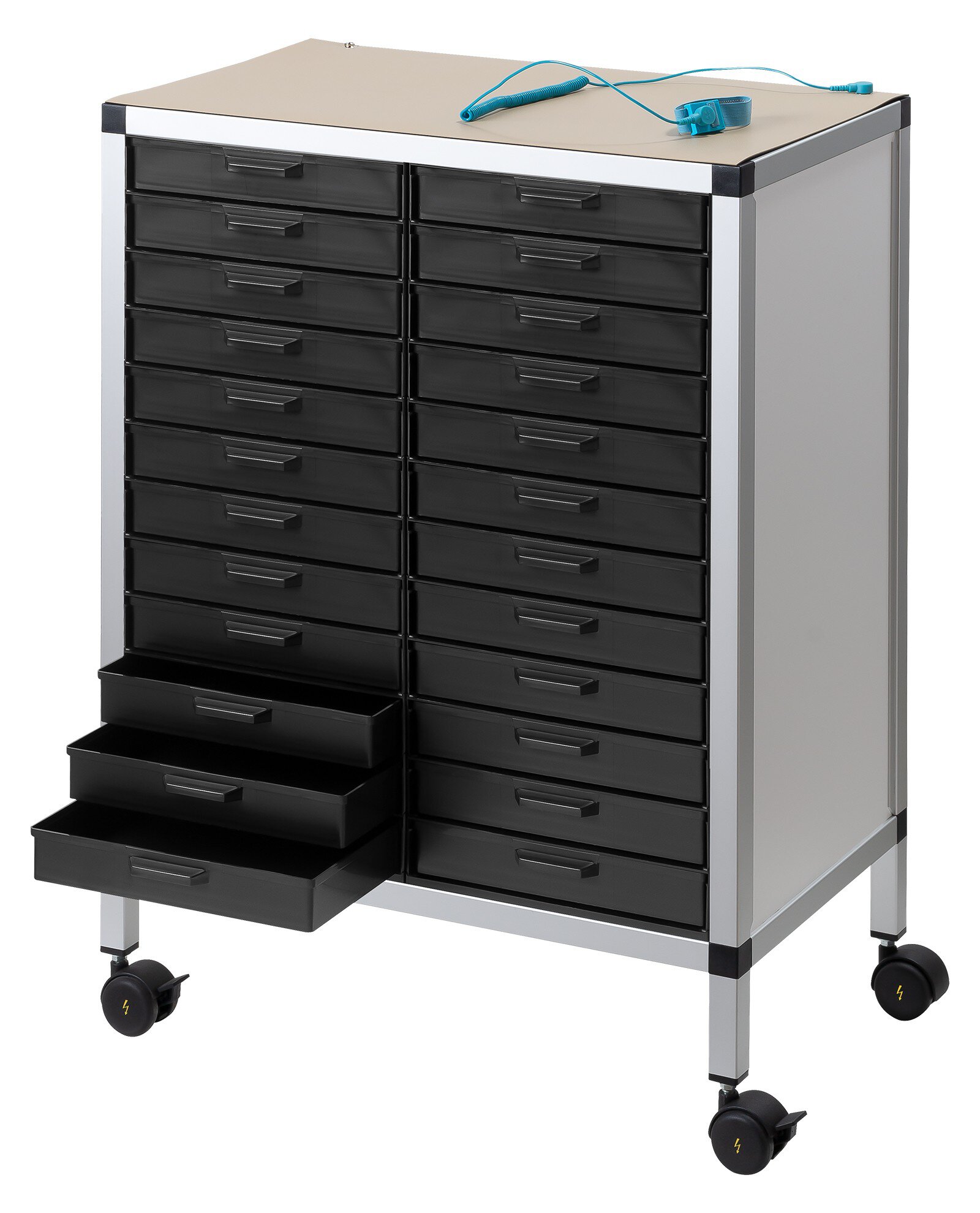 Rollboy Double 340/40 ESD, 24 Schubladen, mit Arbeitsmatte, schwarz, 585 x 365 x 806 mm #zoom-1