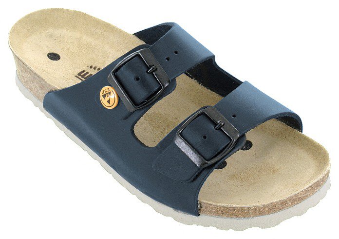 Mules ESD cuir vachette pleine fleur/hauteur de talon 3 cm, bleu/blanc, 38 #zoom-1