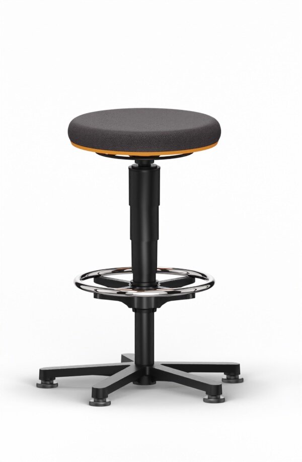 Allround Hocker 3, mit Gleiter und Fußring, Stoff Duotec schwarz, Farbring orange #zoom-1
