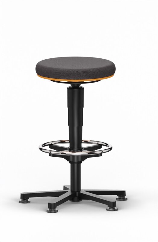 Allround Hocker 3, mit Gleiter und Fußring, Stoff Duotec schwarz, Farbring orange