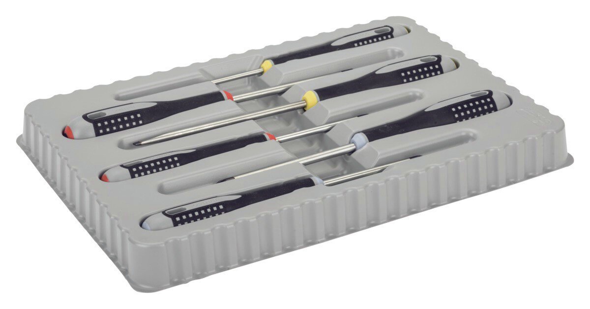 ERGO™ set schroevendraaiers voor gleuf-, kruiskop- en Pozidriv-schroeven met rubberen handvat, 6 stuks. #zoom-1