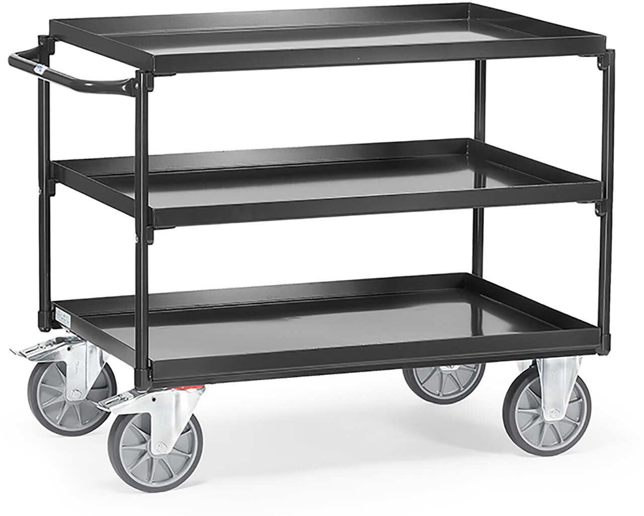 Tischwagen mit Wannen "GREY EDITION", mit 3 Böden aus Blechwannen, Griff waagerecht, 1000x700mm #zoom-1