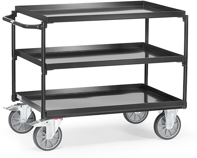 Tischwagen mit Wannen "GREY EDITION", mit 3 Böden aus Blechwannen, Griff waagerecht, 1000x700mm