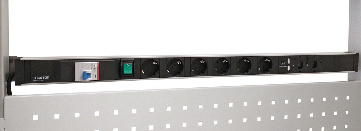 Barre d'énergie 836 mm, 6 prises + interrupteur + interrupteur FI + 2xUSB #zoom-4
