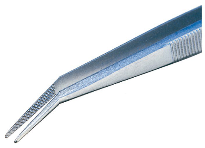 Pinzette, mit gebogenen Spitzen, geriffelt innen und außen, 160 mm #zoom-1