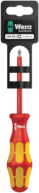 VDE-insulated screwdriver for PlusMinus screws (Pozidriv/slotted), # 1 x 80 mm #1