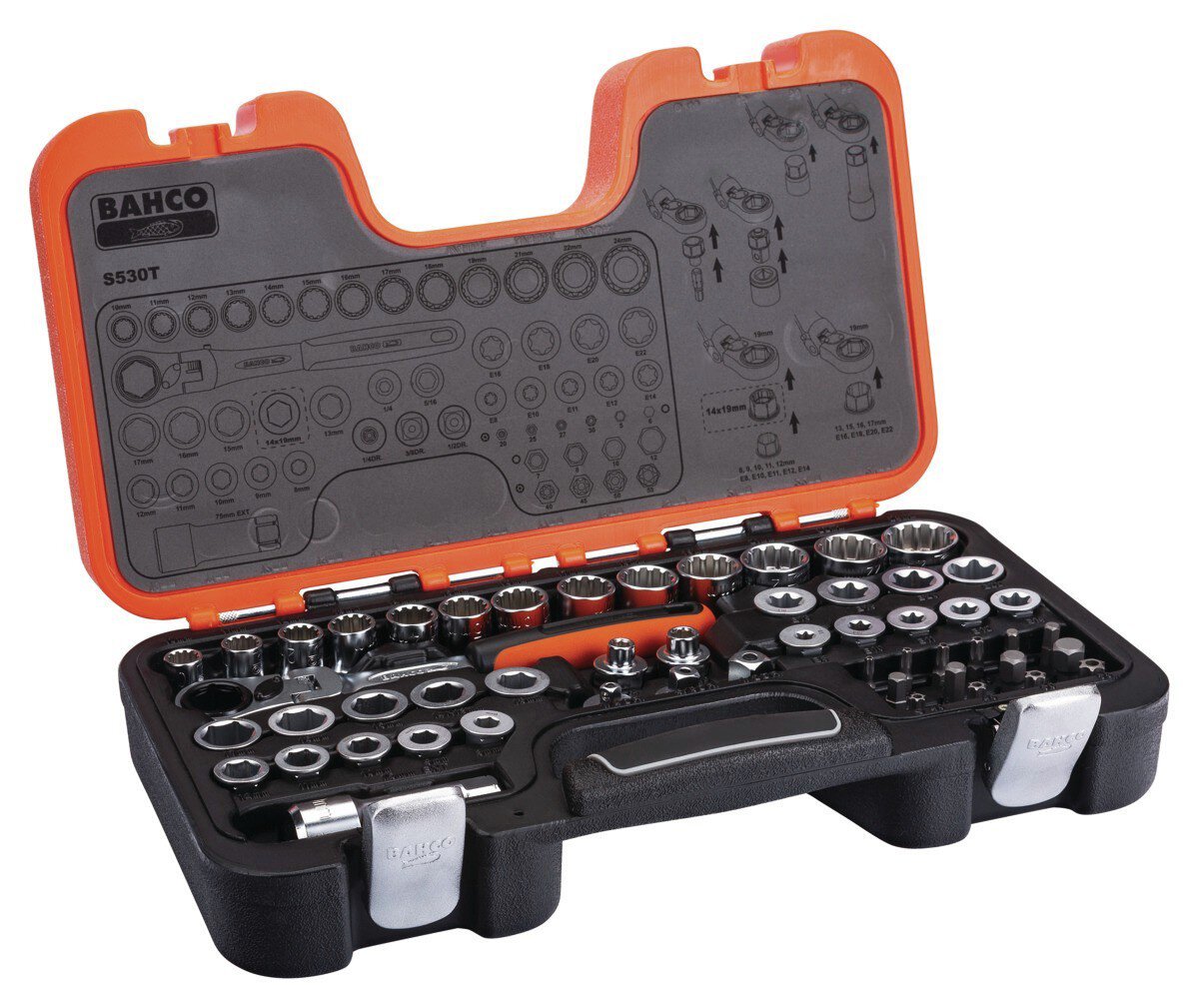 Durchsteck-Steckschlüssel-Satz mit Schwenkkopf-Knarre und Verbindungsteilen, 53-teilig #zoom-1