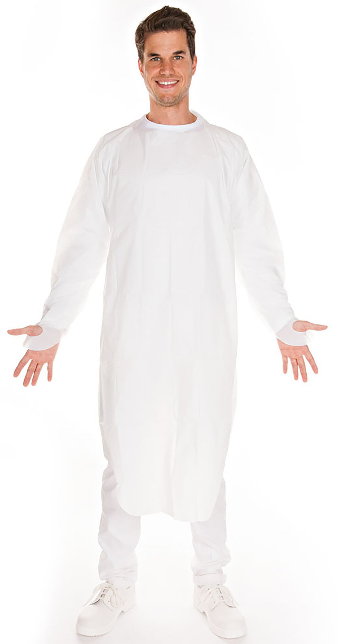 Hygostar CPE examination gown, white, with thumb hole, size XL #zoom-1