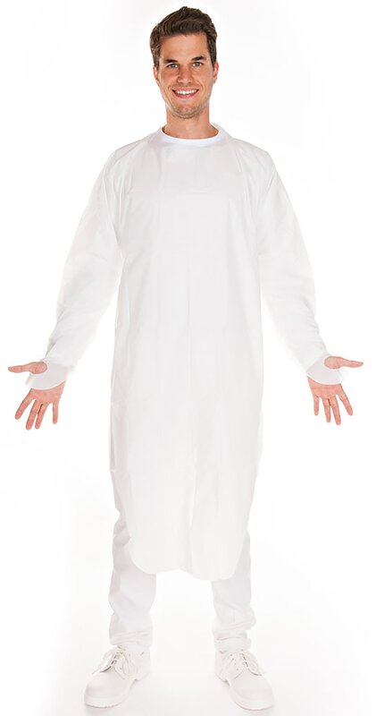 Hygostar CPE examination gown, white, with thumb hole, size XL