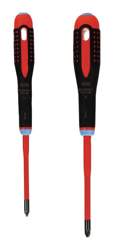 Satz gemäß VDE isolierte, schlanke ERGO™-Schraubendreher mit 3-Komponenten-Griff für Pozidriv Schrauben, 2-teilig #3