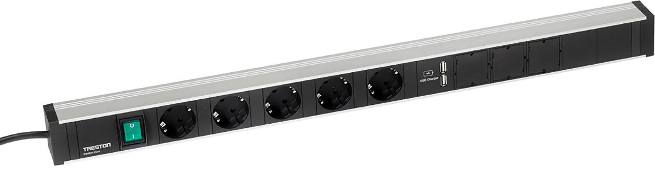 Barre d'énergie 683 mm, 5 prises + interrupteur + 2xUSB #zoom-1