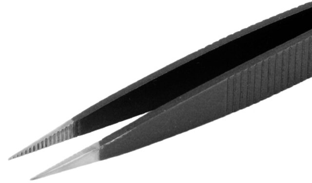 ESD Pinzette, mit dicken flachen Spitzen, geriffelt innen &amp; außen, 120 mm