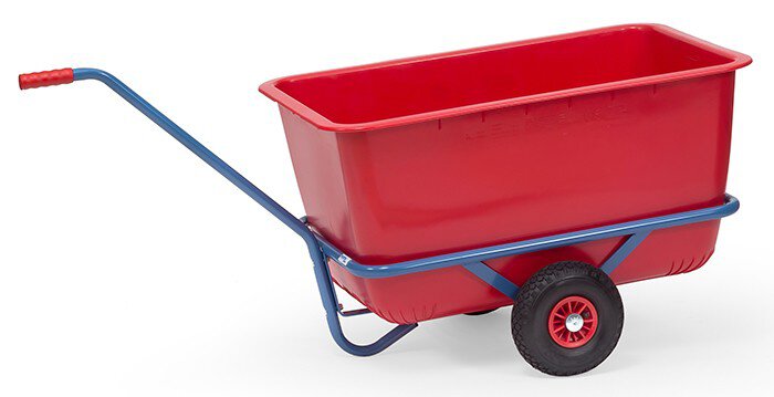 Hand cart - solid rubber wheels with red plastic trough 200 Ltr.  #zoom-1