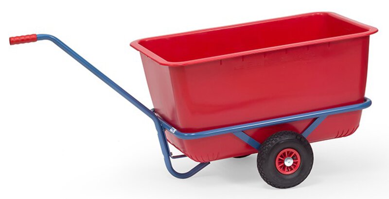 Hand cart - solid rubber wheels with red plastic trough 200 Ltr. 