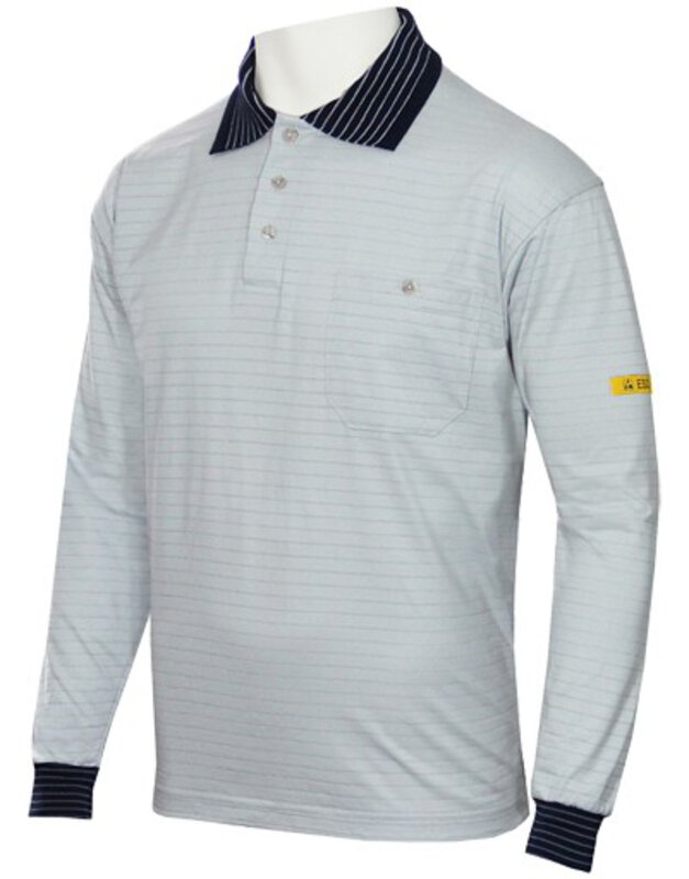 Polo ESD CONDUCTEX hommes, gris/bleu, poche de poitrine, 2XL