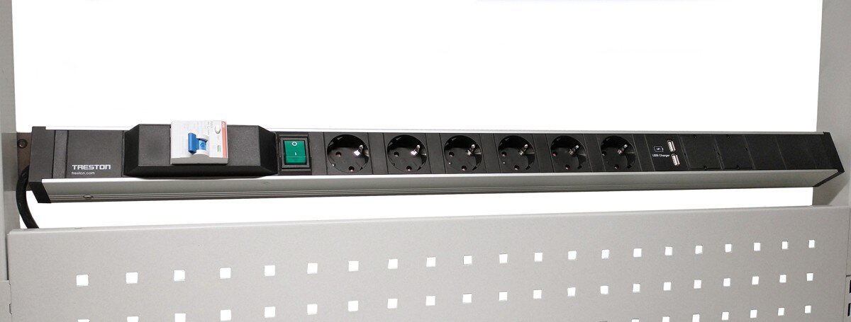Barre d'énergie 836 mm, 6 prises + interrupteur + interrupteur FI + 2xUSB #zoom-2