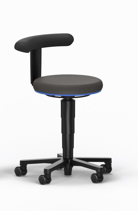 Allround Hocker 2, mit Rollen, Supertec schwarz, Farbring blau