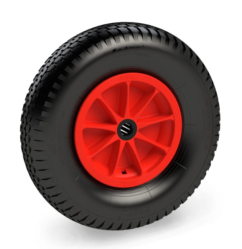 Roue en mousse PU 400x100 mm, bloc, roulement à rouleaux, rouge