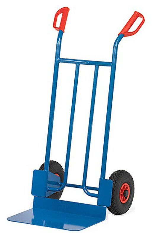 Tubular steel cart, pneumatic wheels, 250 kg, shovel: 300 x 480 mm