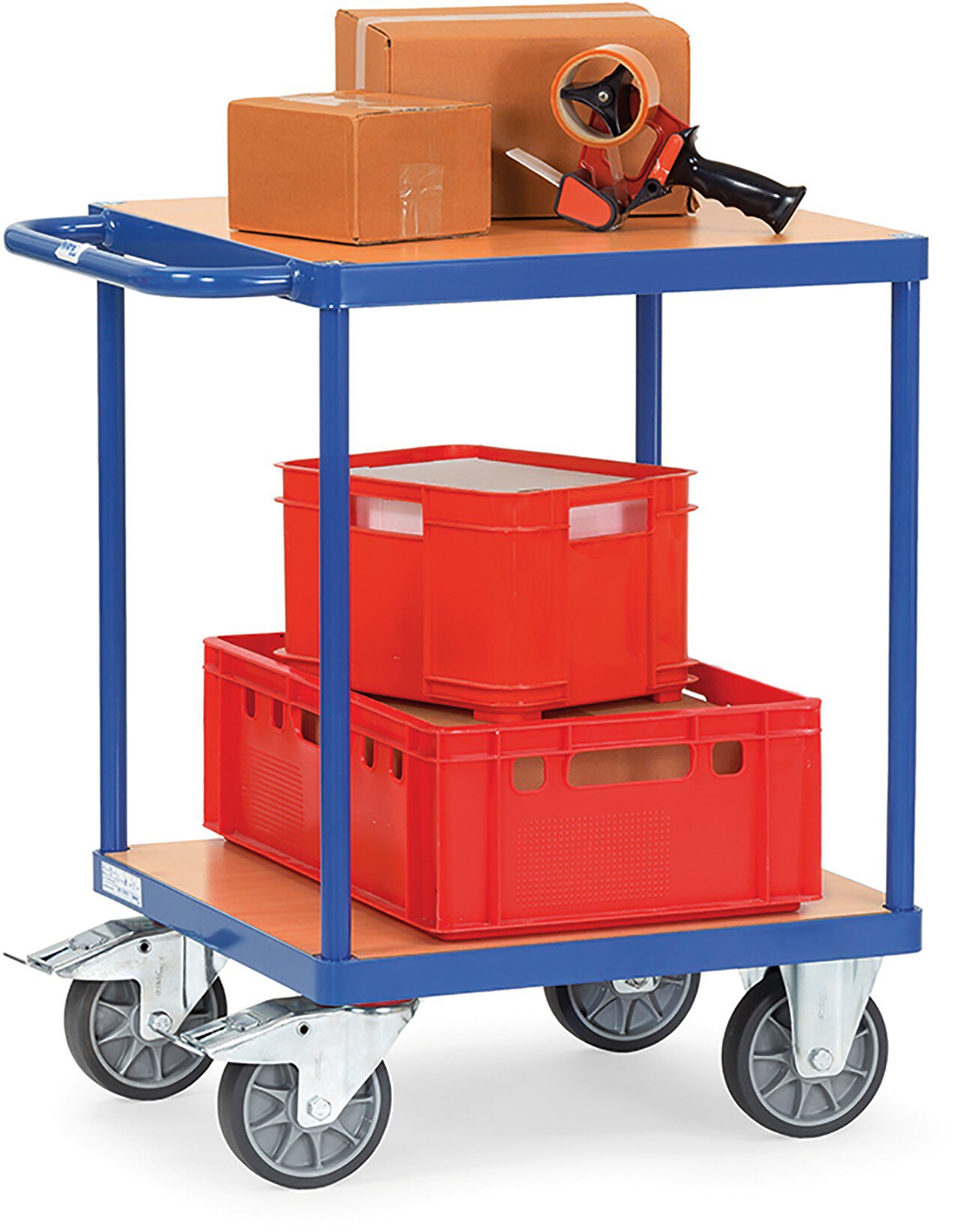 Chariot à plateaux, capacité 500kg, avec plateau carré, avec 2 étagères en bois, 600x600mm #zoom-3