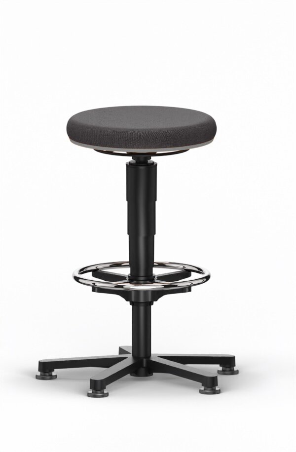 Allround Hocker 3, mit Gleiter und Fußring, Stoff Duotec schwarz, Farbring grau #zoom-1