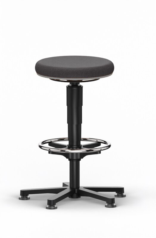 Allround Hocker 3, mit Gleiter und Fußring, Stoff Duotec schwarz, Farbring grau