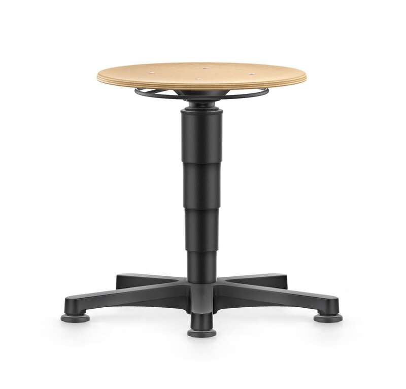 Allround Hocker 2, mit Rollen, Buche Schichtholz natur, Farbring blau